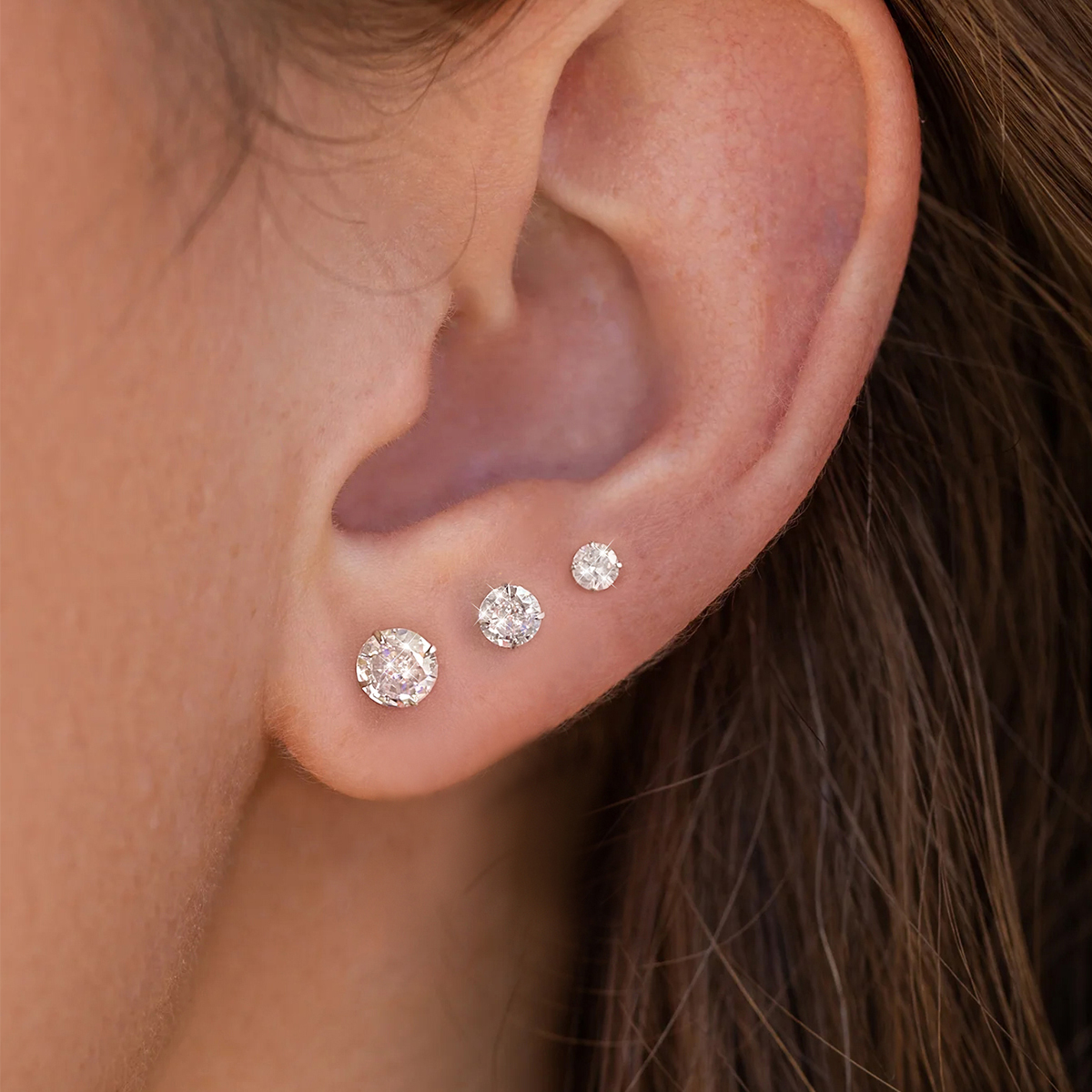 1 Set Simple Style Round Plating Inlay Sterling Silver Zircon Ear Studs display picture 8