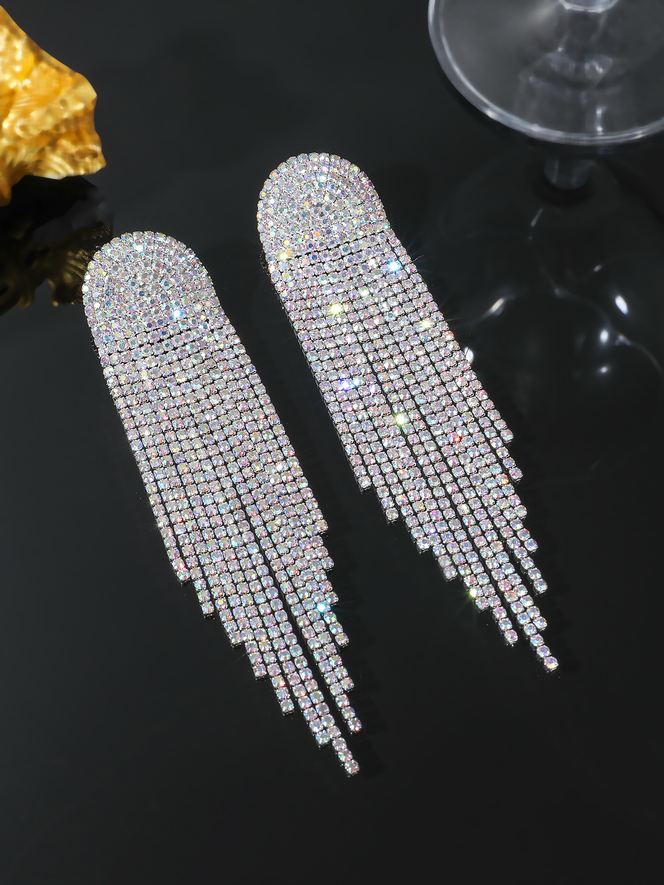 1 Pair Luxurious Wedding Vacation Geometric Rhinestone Silver Plated Drop Earrings display picture 2
