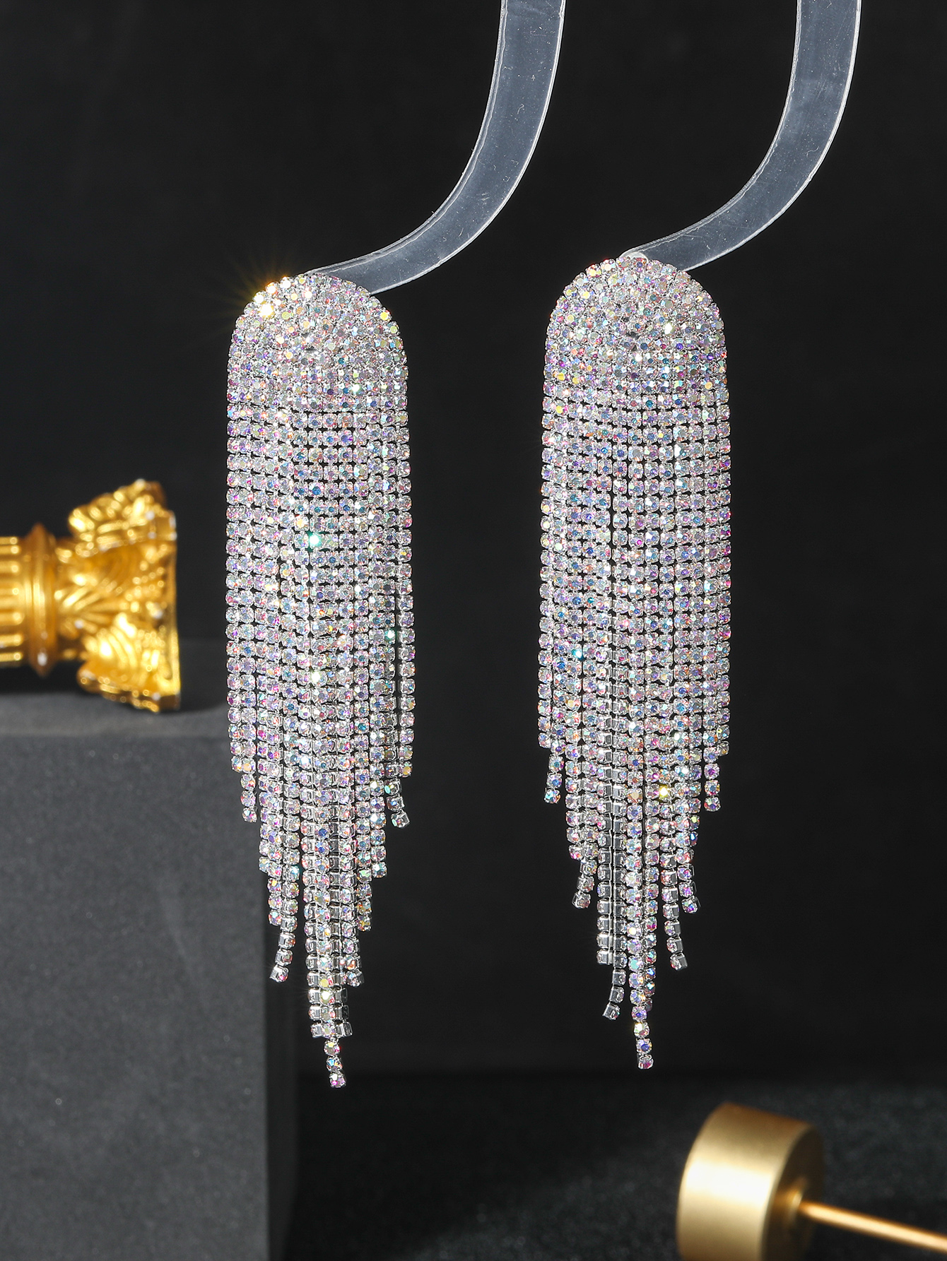 1 Pair Luxurious Wedding Vacation Geometric Rhinestone Silver Plated Drop Earrings display picture 3