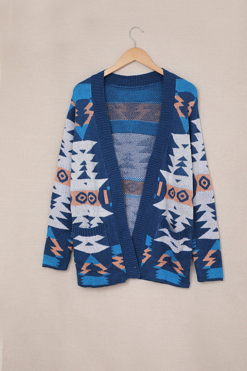 Women's Cardigan 3/4 Length Sleeve Sweaters & Cardigans Pocket Streetwear Geometric display picture 8