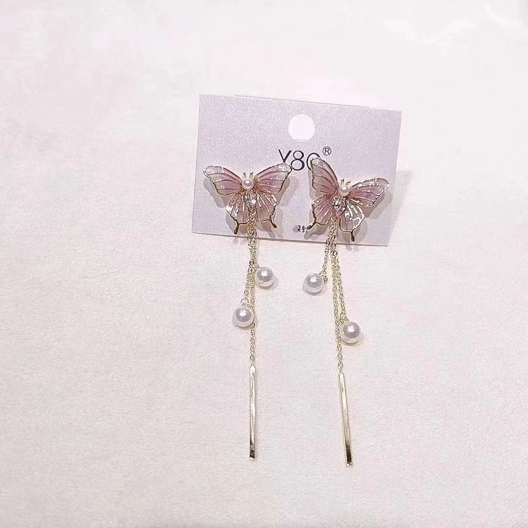 1 Paar Elegant Dame Bogenknoten Überzug Imitationsperle Legierung Tropfenohrringe display picture 4