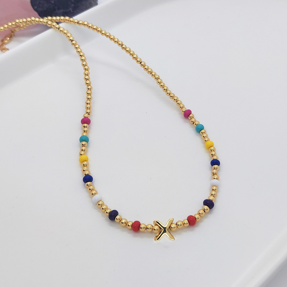 Ig-stil Einfacher Stil Brief Glas Kupfer Perlen Stricken Überzug 18 Karat Vergoldet Halskette display picture 5