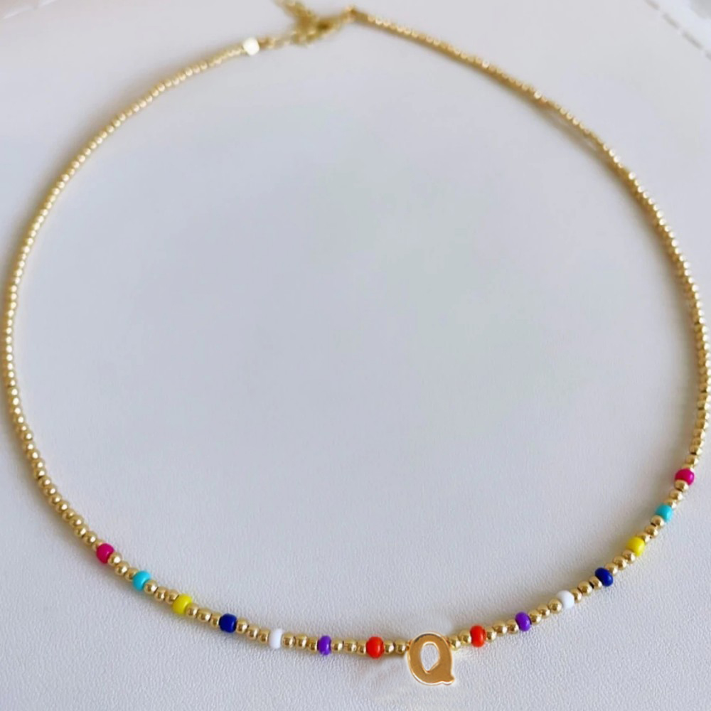 Ig-stil Einfacher Stil Brief Glas Kupfer Perlen Stricken Überzug 18 Karat Vergoldet Halskette display picture 4