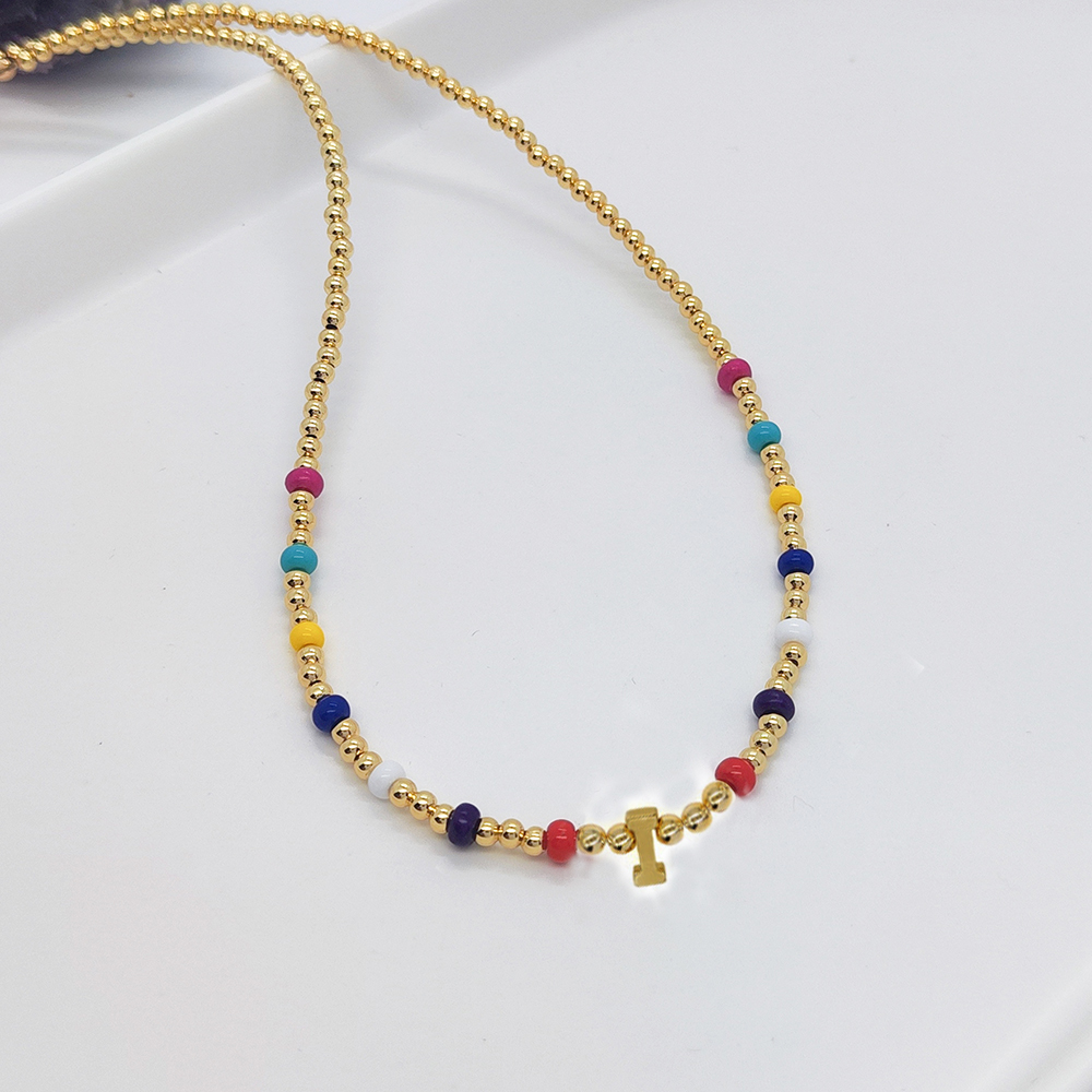 Ig-stil Einfacher Stil Brief Glas Kupfer Perlen Stricken Überzug 18 Karat Vergoldet Halskette display picture 6