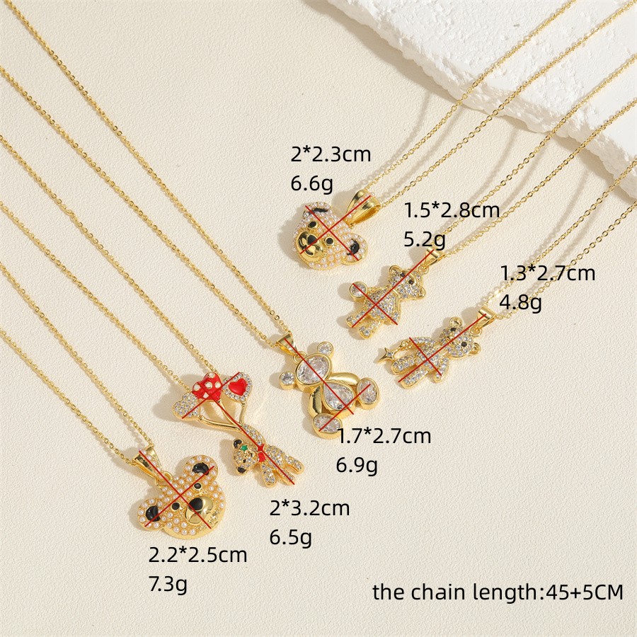 Simple Style Little Bear Copper Inlay Zircon 14k Gold Plated Pendant Necklace display picture 6
