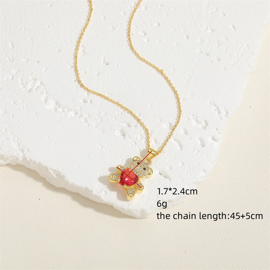 Simple Style Little Bear Copper Plating Inlay Zircon 14k Gold Plated Pendant Necklace display picture 1