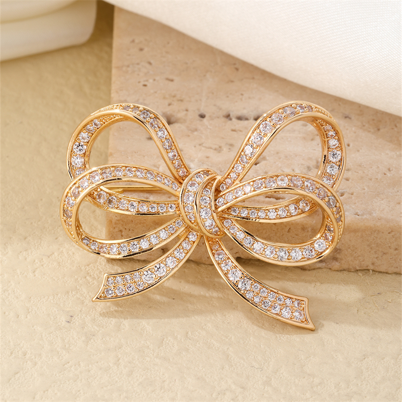 Simple Style Classic Style Bow Knot Copper Plating Inlay Zircon Women's Brooches 1 Piece display picture 2