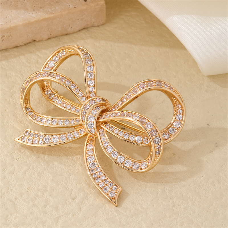 Simple Style Classic Style Bow Knot Copper Plating Inlay Zircon Women's Brooches 1 Piece display picture 3