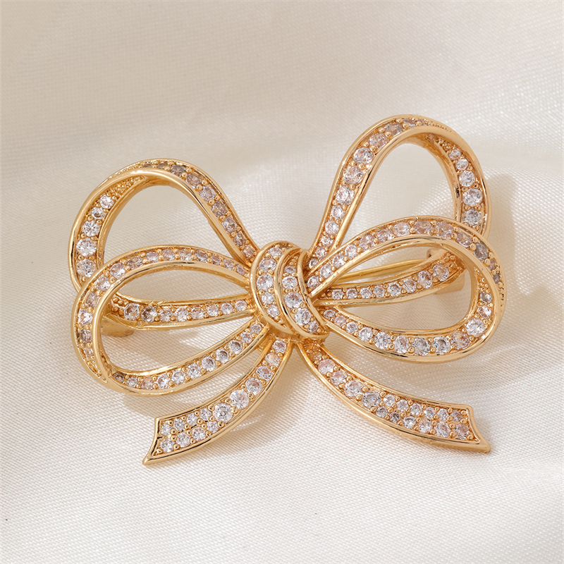 Simple Style Classic Style Bow Knot Copper Plating Inlay Zircon Women's Brooches 1 Piece display picture 5