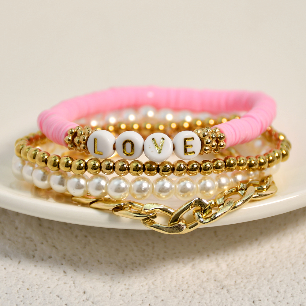 Casual Vacation Letter Artificial Pearl Alloy Soft Clay Beaded Gold Plated Women's Bracelets display picture 2
