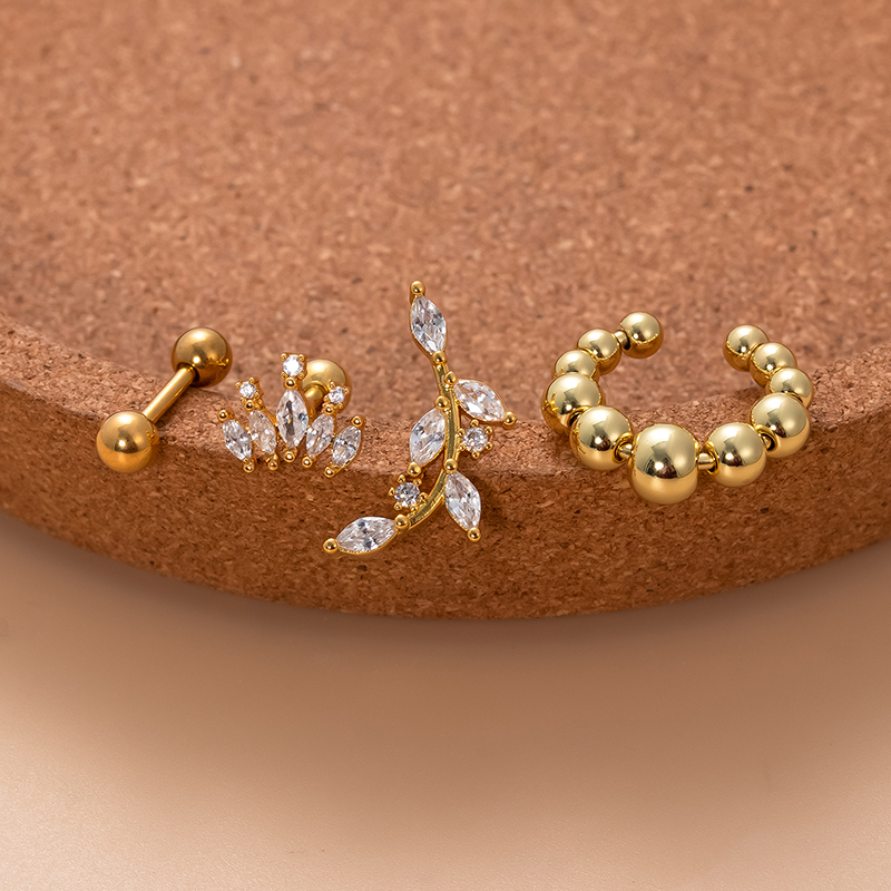 1 Piece Ear Cartilage Rings & Studs Sweet Leaf Crown Copper Plating Inlay Zircon display picture 2