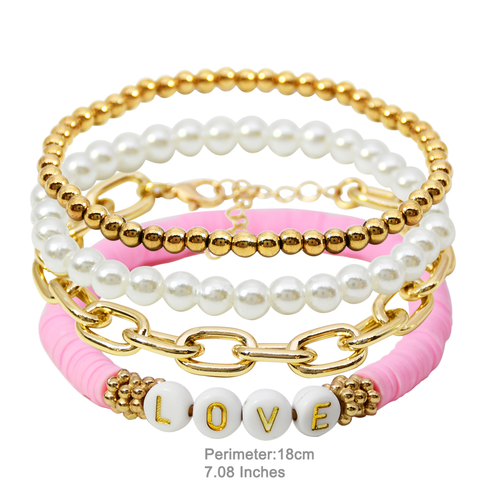 Casual Vacation Letter Artificial Pearl Alloy Soft Clay Beaded Gold Plated Women's Bracelets display picture 3