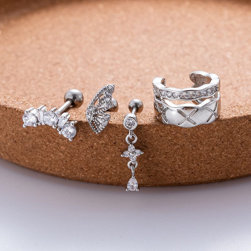 1 Piece Ear Cartilage Rings & Studs Sweet Water Droplets Butterfly Copper Plating Inlay Zircon display picture 3