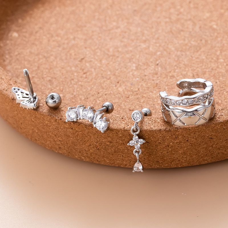 1 Piece Ear Cartilage Rings & Studs Sweet Water Droplets Butterfly Copper Plating Inlay Zircon display picture 5