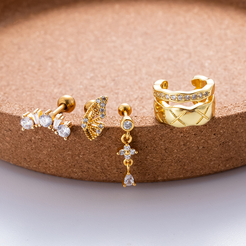 1 Piece Ear Cartilage Rings & Studs Sweet Water Droplets Butterfly Copper Plating Inlay Zircon display picture 2