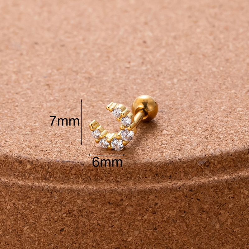 1 Piece Ear Cartilage Rings & Studs Sweet Moon Heart Shape Flower Copper Plating Inlay Zircon display picture 6