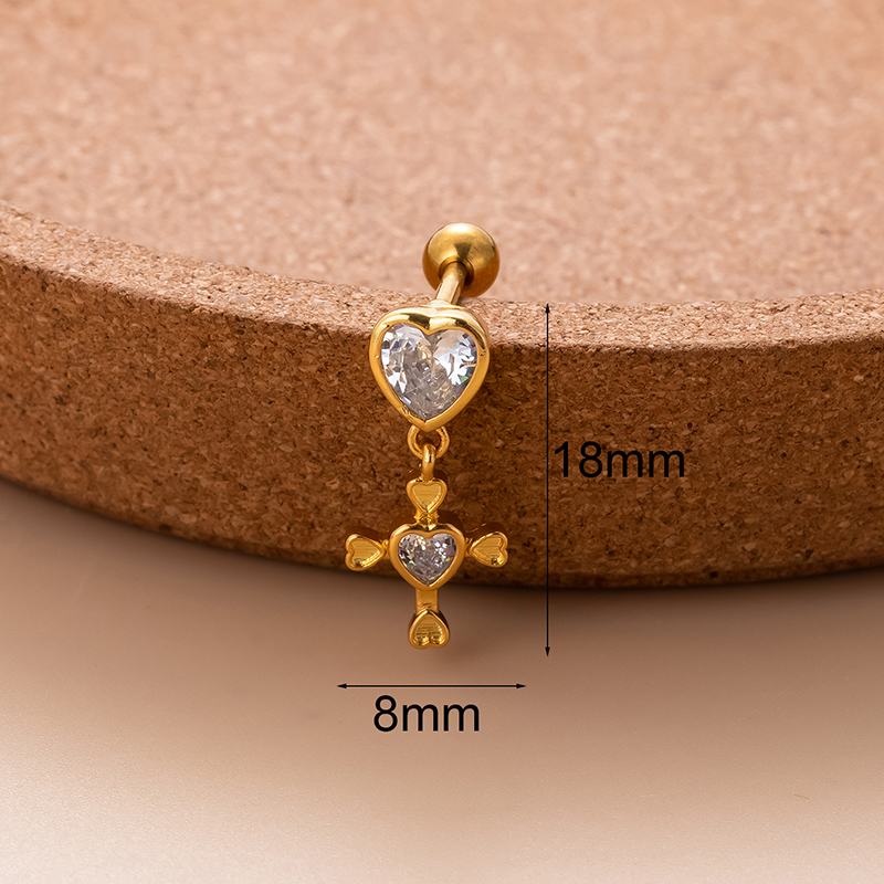 1 Piece Ear Cartilage Rings & Studs Sweet Moon Heart Shape Flower Copper Plating Inlay Zircon display picture 8