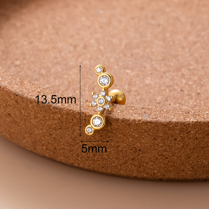 1 Piece Ear Cartilage Rings & Studs Sweet Moon Heart Shape Flower Copper Plating Inlay Zircon display picture 7
