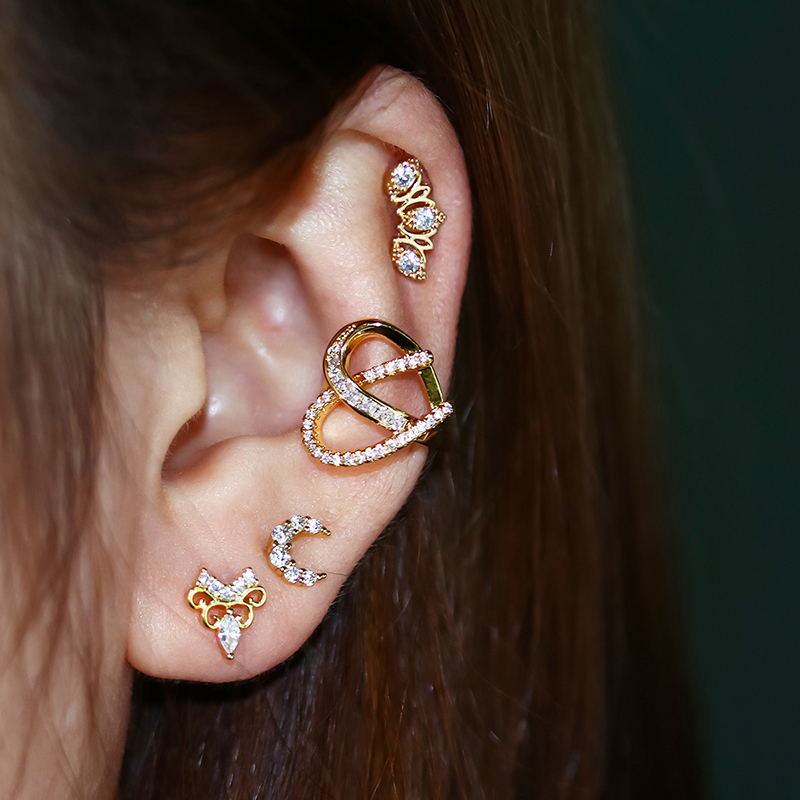 1 Piece Ear Cartilage Rings & Studs Sweet Moon Copper Plating Inlay Zircon display picture 1