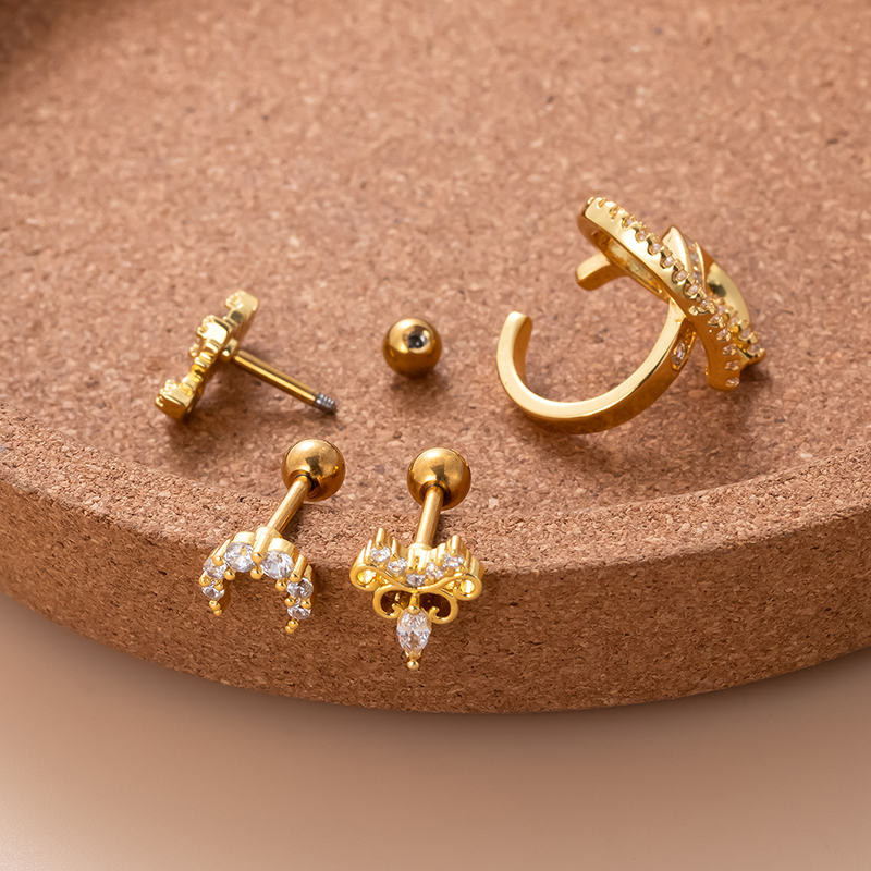 1 Piece Ear Cartilage Rings & Studs Sweet Moon Copper Plating Inlay Zircon display picture 4