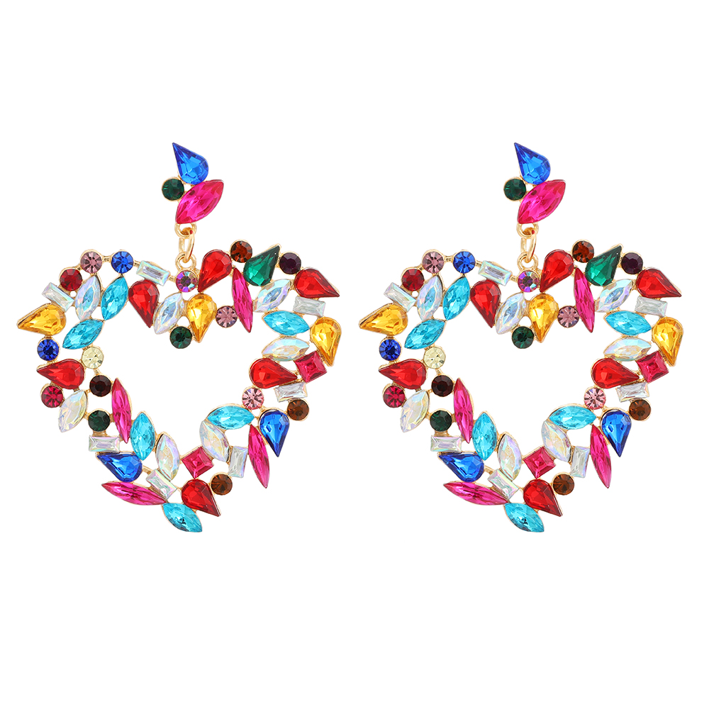 1 Pair Luxurious Heart Shape Hollow Out Inlay Zinc Alloy Rhinestones Dangling Earrings display picture 2