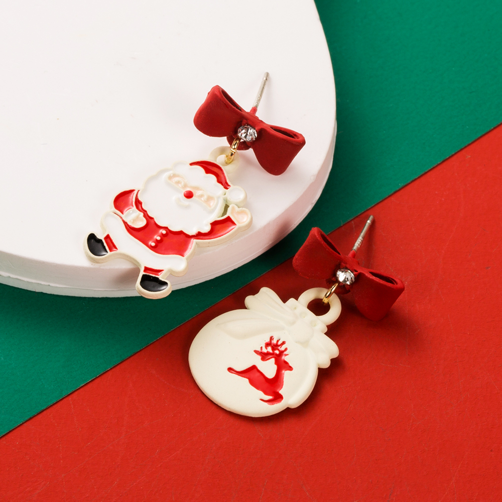 1 Pair Cute Christmas Streetwear Christmas Tree Santa Claus Christmas Socks Enamel Inlay Alloy Rhinestones Drop Earrings display picture 5