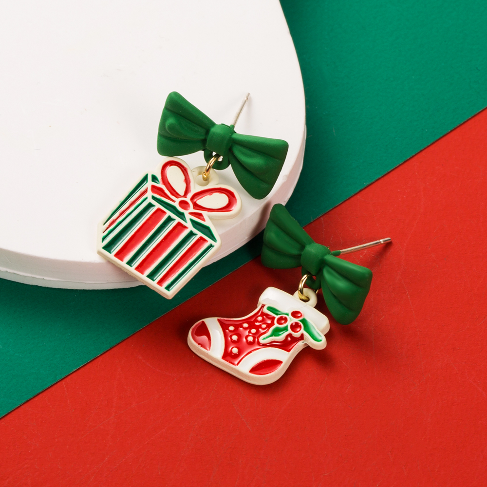 1 Pair Cute Christmas Streetwear Christmas Tree Santa Claus Christmas Socks Enamel Inlay Alloy Rhinestones Drop Earrings display picture 4
