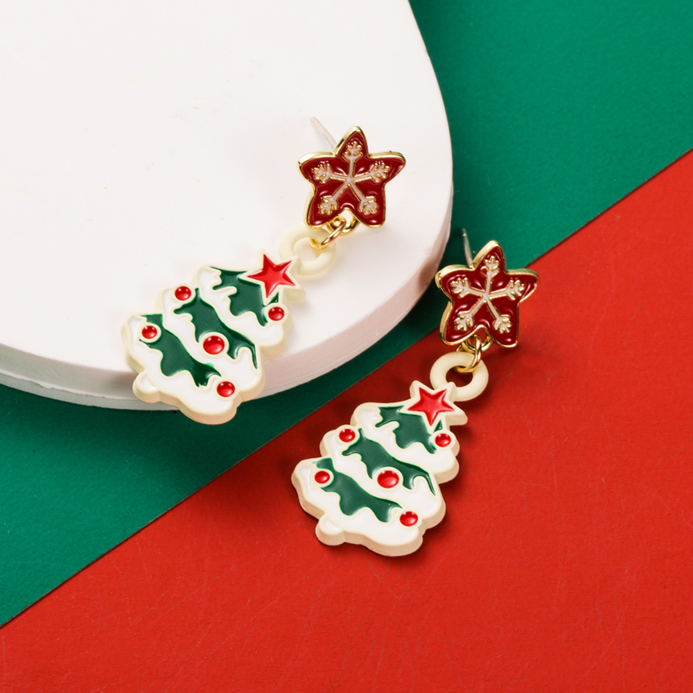 1 Pair Cute Christmas Streetwear Christmas Tree Santa Claus Christmas Socks Enamel Inlay Alloy Rhinestones Drop Earrings display picture 3