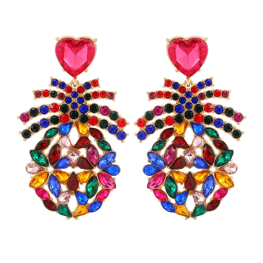 1 Pair Elegant Retro Luxurious Heart Shape Pineapple Hollow Out Inlay Zinc Alloy Rhinestones Dangling Earrings display picture 2