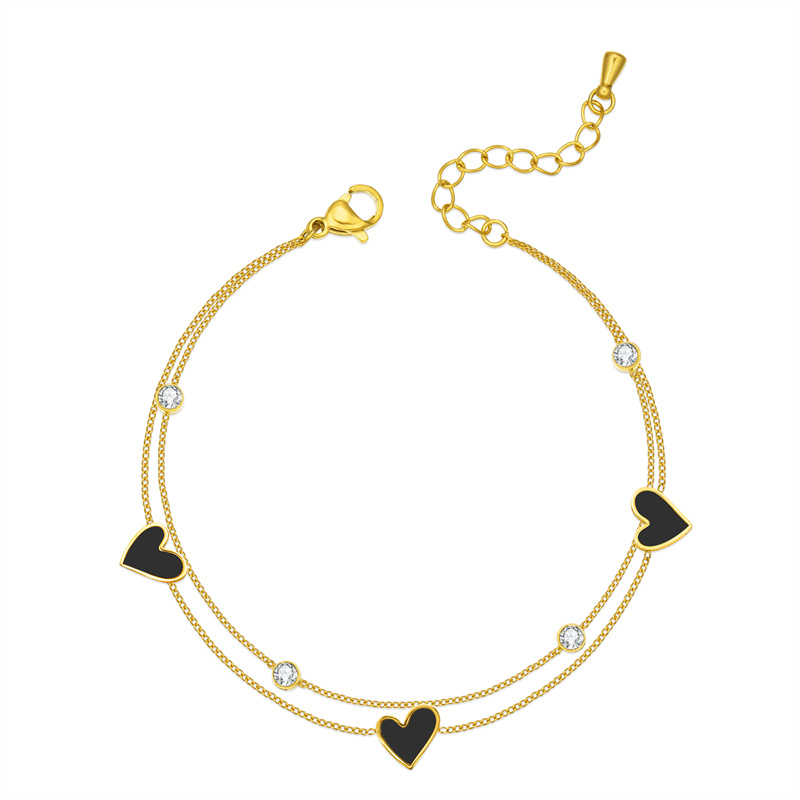 Casual Simple Style Classic Style Heart Shape Stainless Steel Titanium Steel Plating Inlay Zircon Gold Plated Women's Anklet display picture 1