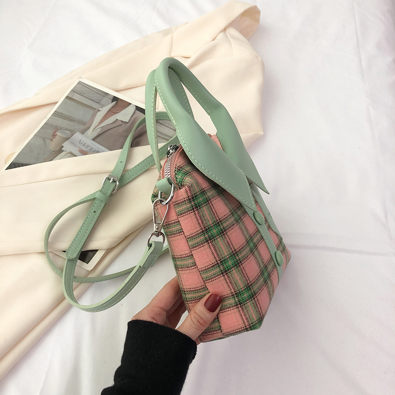 Unisex Canvas Color Block Plaid Vacation Sewing Thread Square Magnetic Buckle Handbag display picture 7