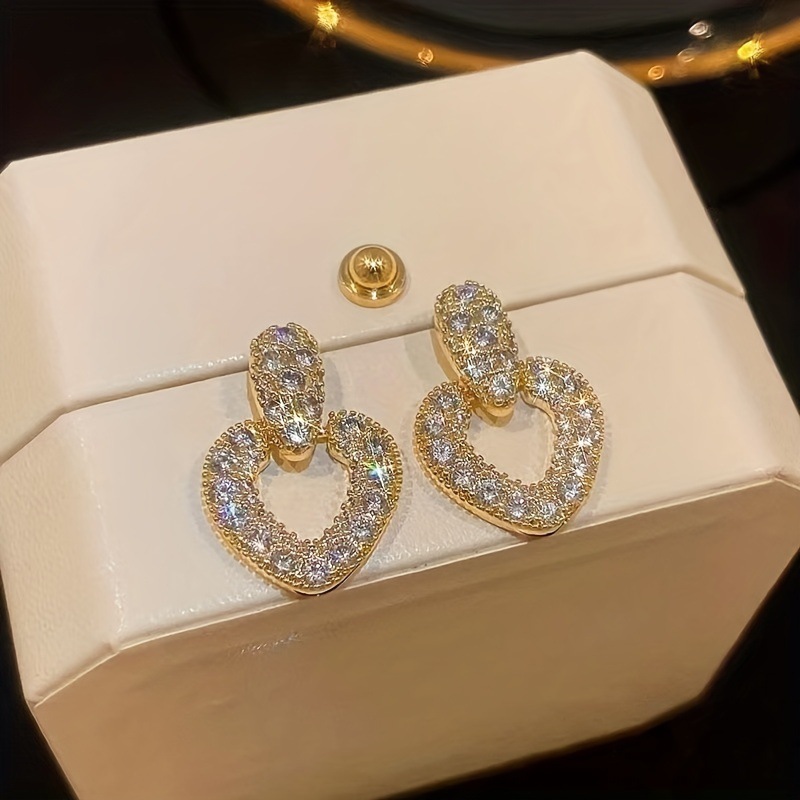 1 Par Lindo Forma De Corazón Enchapado Embutido Aleación Diamantes De Imitación Chapado En Oro Pendientes display picture 3