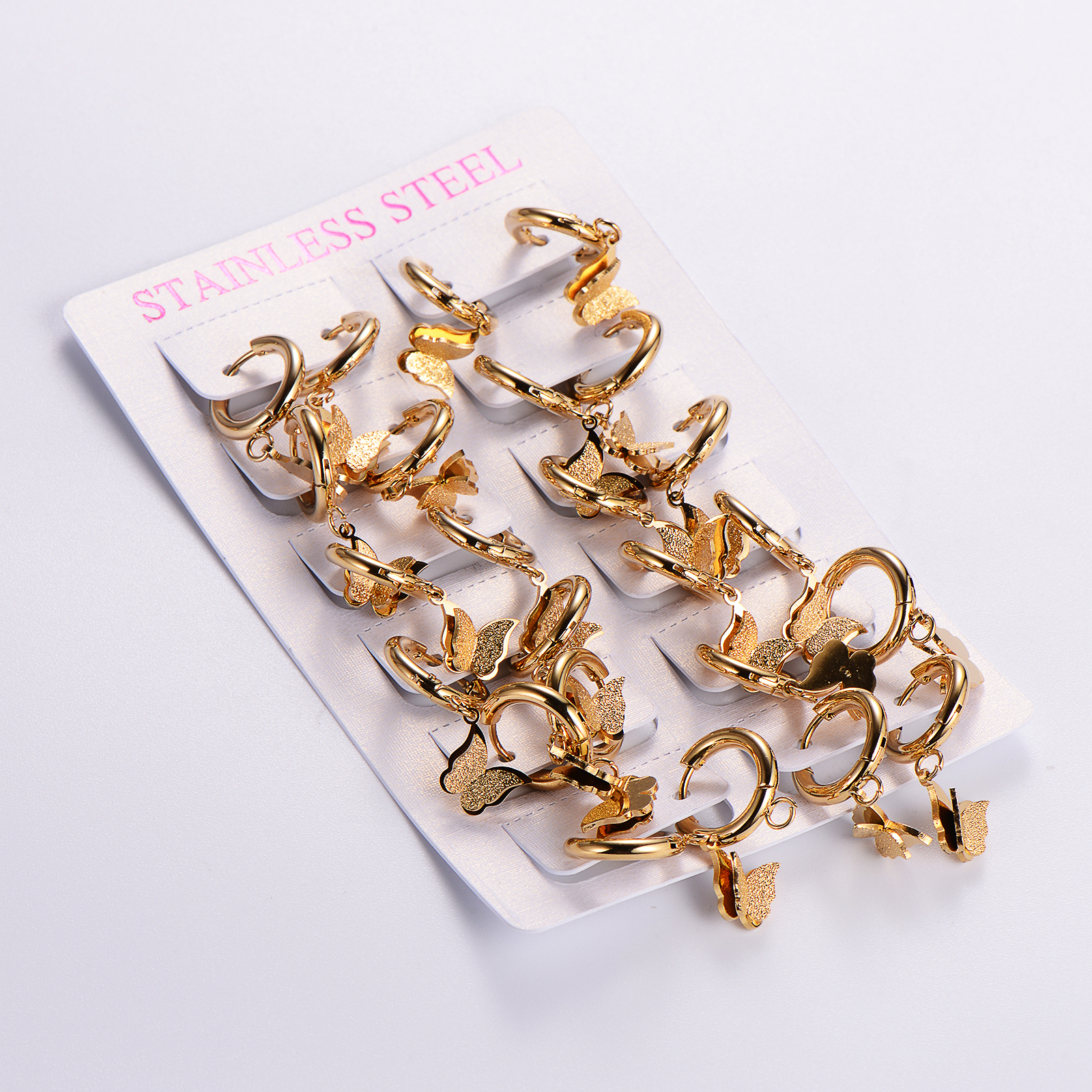 12 Pairs Casual Elegant Butterfly Plating 304 Stainless Steel 18K Gold Plated Drop Earrings display picture 5