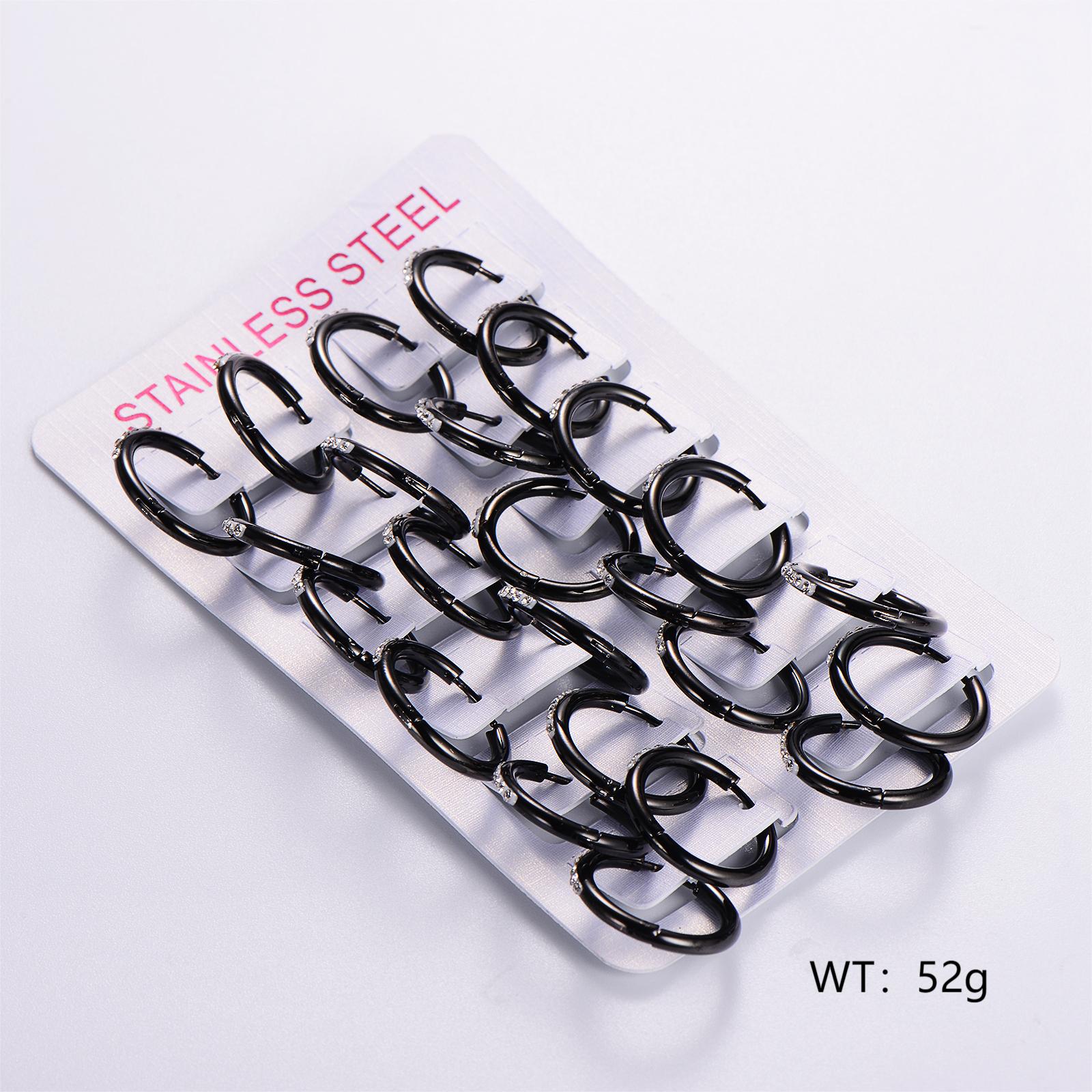12 Pairs Casual Streetwear Solid Color Plating Inlay 304 Stainless Steel Rhinestones Hoop Earrings display picture 2