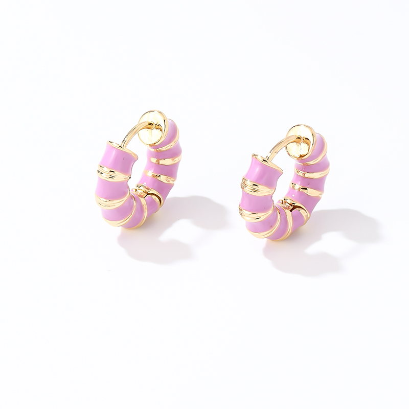 1 Pair IG Style Simple Style Multicolor Stripe Enamel Plating Copper Hoop Earrings display picture 10