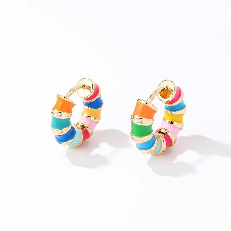 1 Pair IG Style Simple Style Multicolor Stripe Enamel Plating Copper Hoop Earrings display picture 6