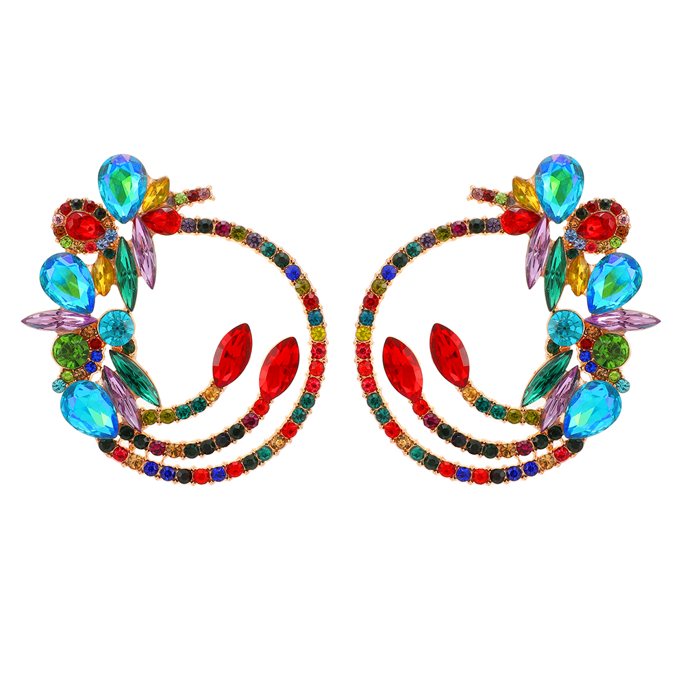 1 Pair Elegant Exaggerated Color Block Hollow Out Inlay Zinc Alloy Rhinestones Ear Studs display picture 2