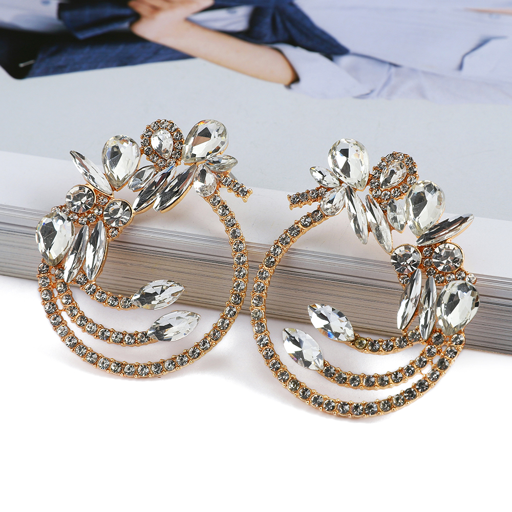 1 Pair Elegant Exaggerated Color Block Hollow Out Inlay Zinc Alloy Rhinestones Ear Studs display picture 10