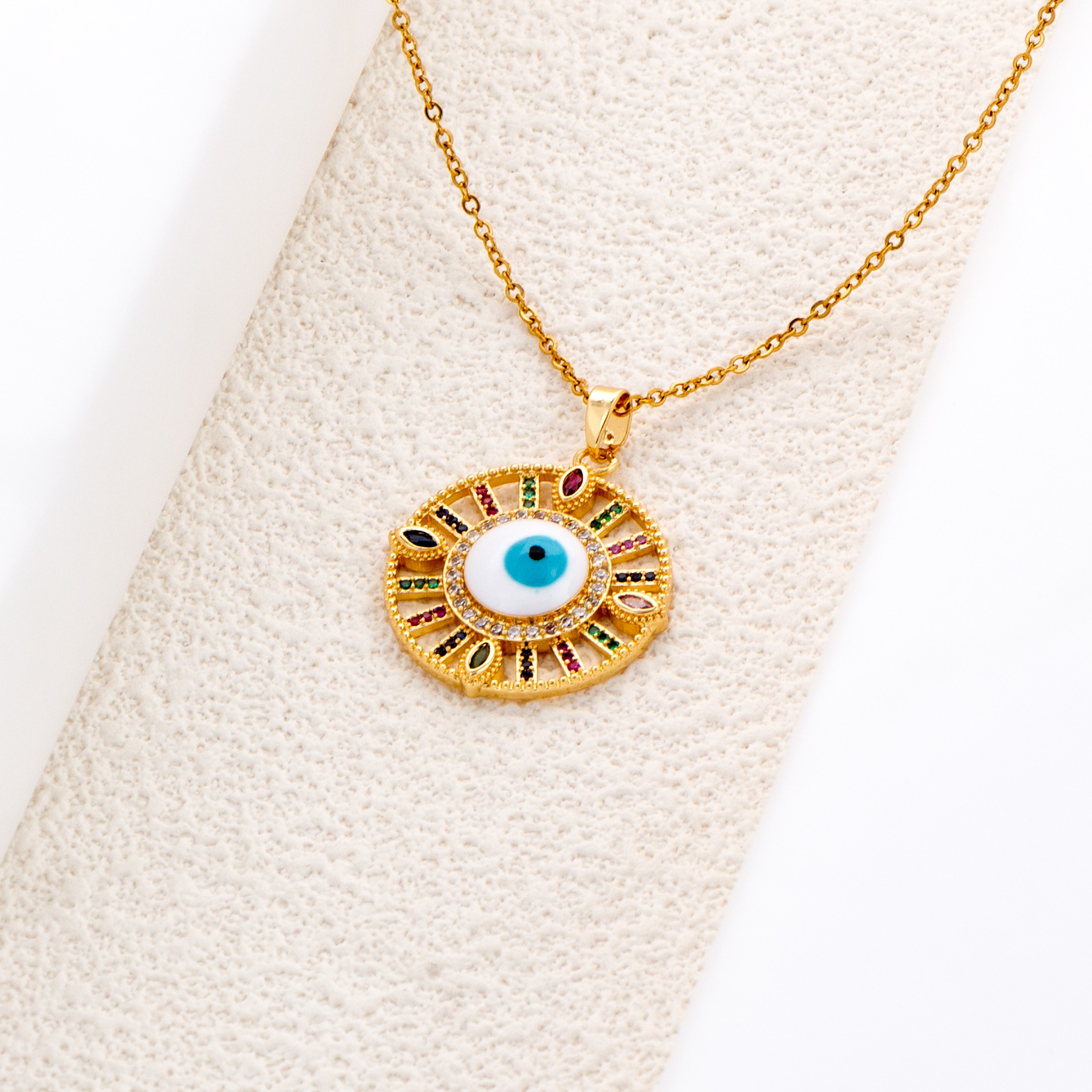 Wholesale Elegant Streetwear Geometric Eye Stainless Steel Plating Inlay 18k Gold Plated Zircon Pendant Necklace display picture 2