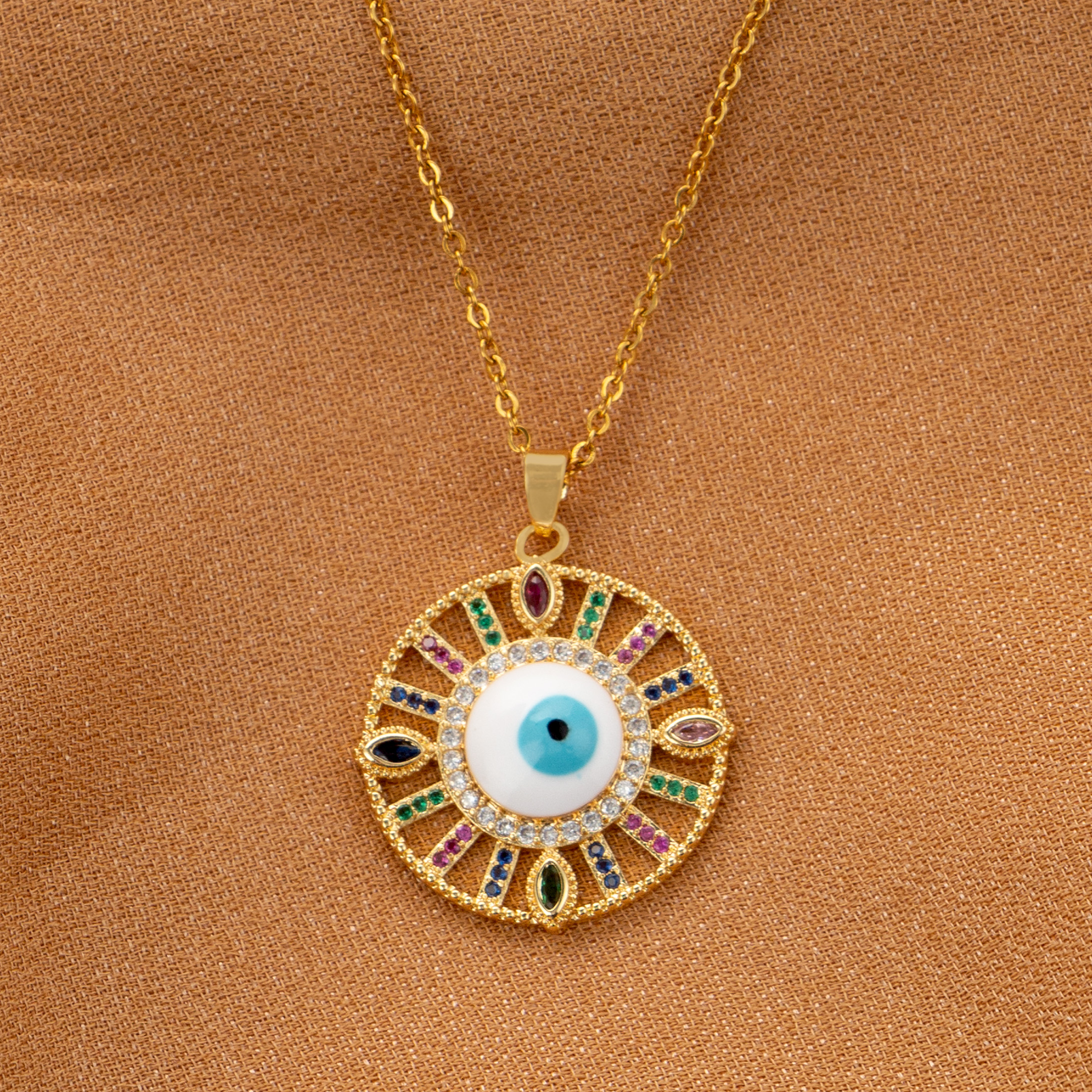 Wholesale Elegant Streetwear Geometric Eye Stainless Steel Plating Inlay 18k Gold Plated Zircon Pendant Necklace display picture 5