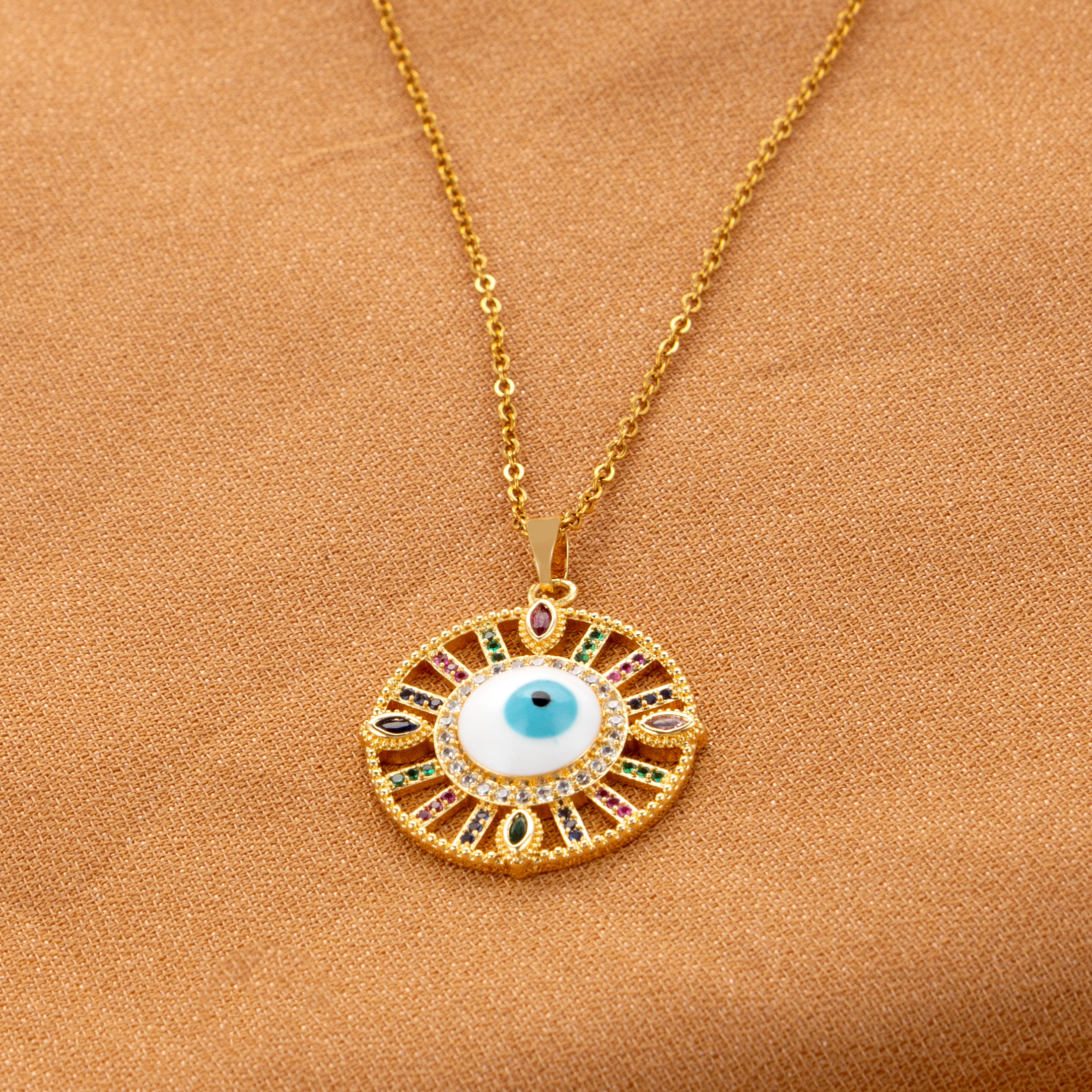 Wholesale Elegant Streetwear Geometric Eye Stainless Steel Plating Inlay 18k Gold Plated Zircon Pendant Necklace display picture 3