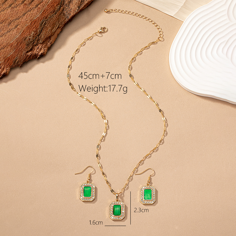 Vintage Style Rectangle Alloy Ferroalloy Plating Inlay Artificial Gemstones 14k Gold Plated Women's Earrings Necklace display picture 3