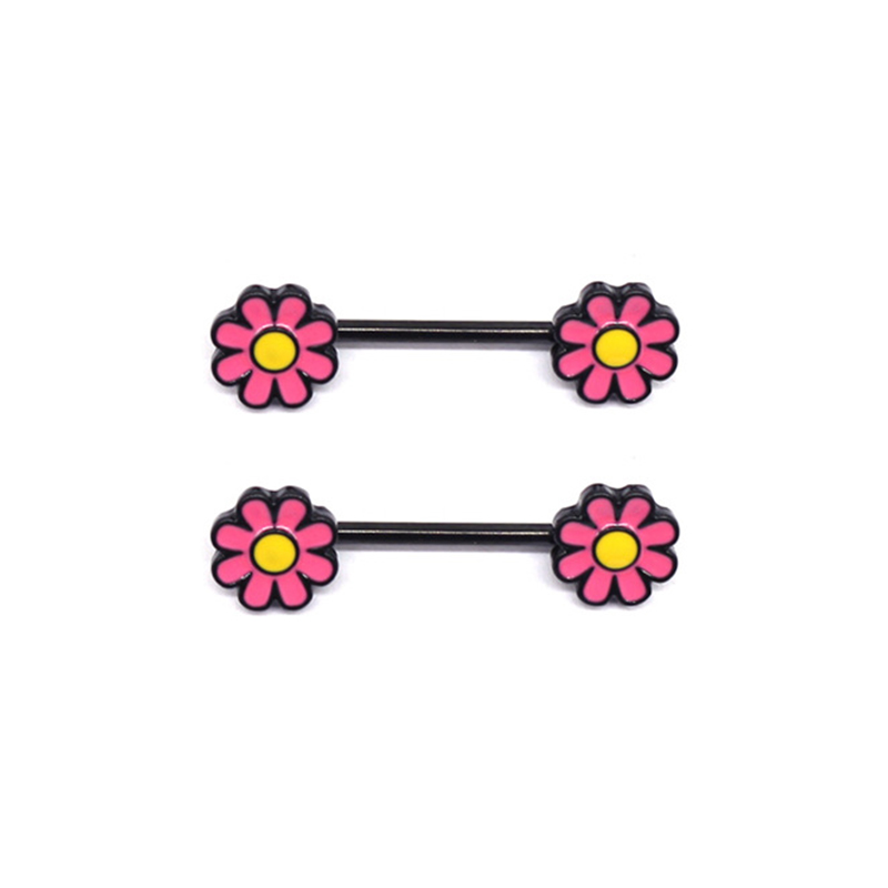 Simple Style Commute Floral Stainless Steel Alloy Epoxy Alloy Titanium Steel Nipple Ring display picture 8
