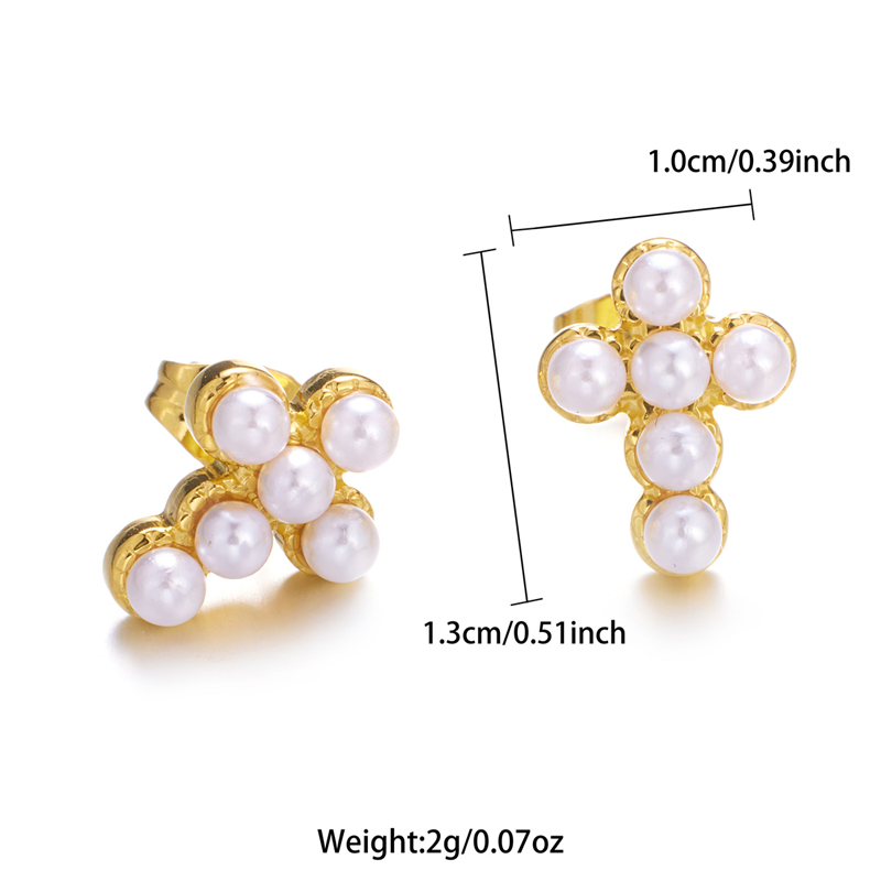 1 Pair Glam Lady Cross Plating Inlay Stainless Steel Pearl 18k Gold Plated Ear Studs display picture 1