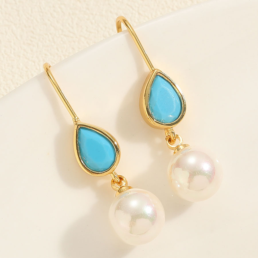 1 Pair Simple Style Commute Flower Plating Inlay Copper Pearl Zircon 14k Gold Plated Drop Earrings display picture 3