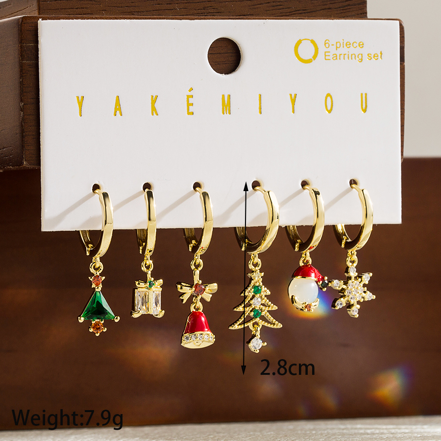 Simple Style Christmas Tree Bell Copper 14k Gold Plated Zircon Drop Earrings In Bulk display picture 2