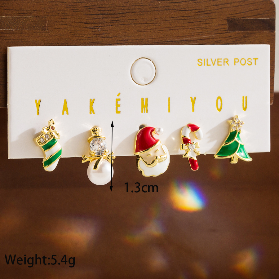 Simple Style Christmas Tree Santa Claus Snowman Copper 14k Gold Plated Zircon Drop Earrings In Bulk display picture 3