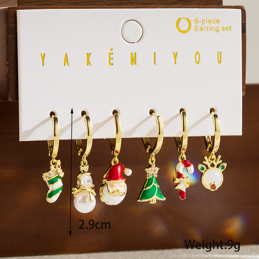 Simple Style Christmas Tree Santa Claus Snowman Copper 14k Gold Plated Zircon Drop Earrings In Bulk display picture 4