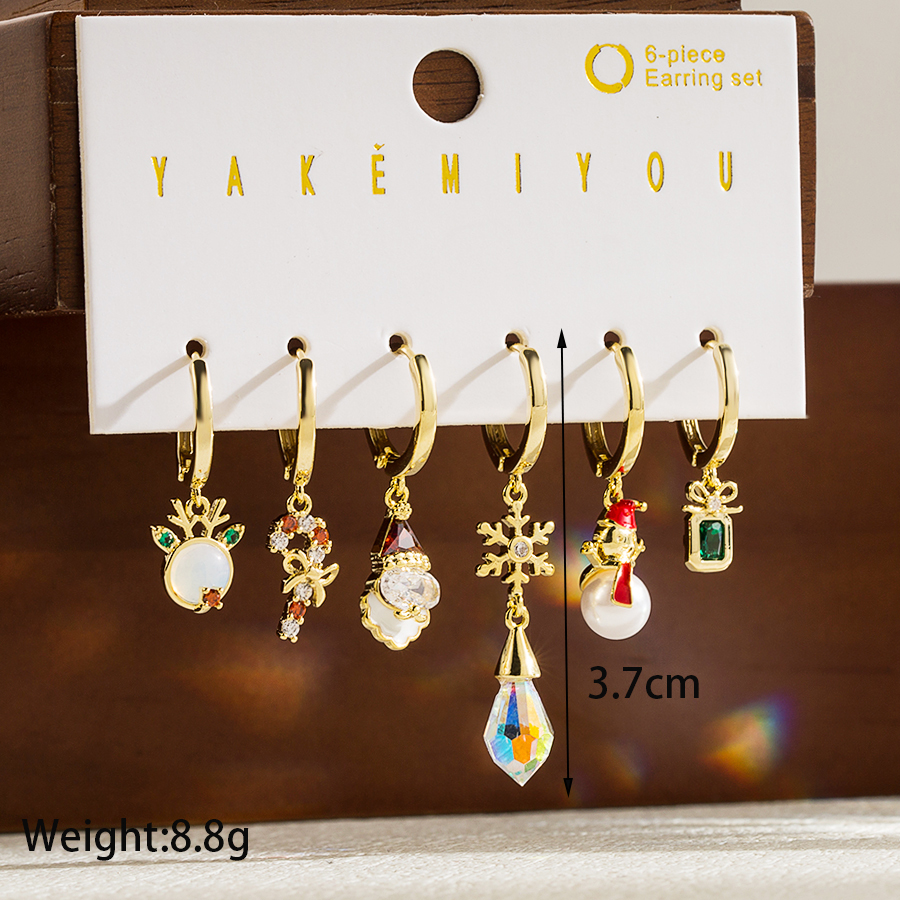 Simple Style Christmas Tree Santa Claus Snowman Copper 14k Gold Plated Zircon Drop Earrings In Bulk display picture 4