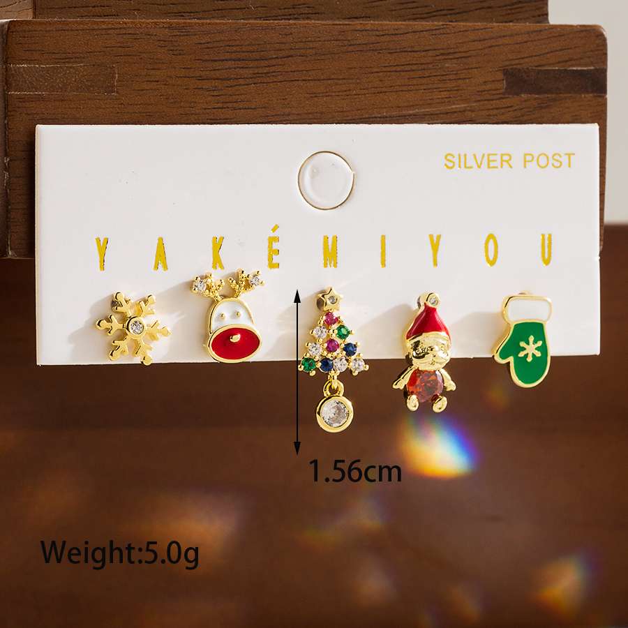 Cute Sweet Christmas Tree Santa Claus Christmas Socks Copper 14k Gold Plated Zircon Ear Studs In Bulk display picture 3